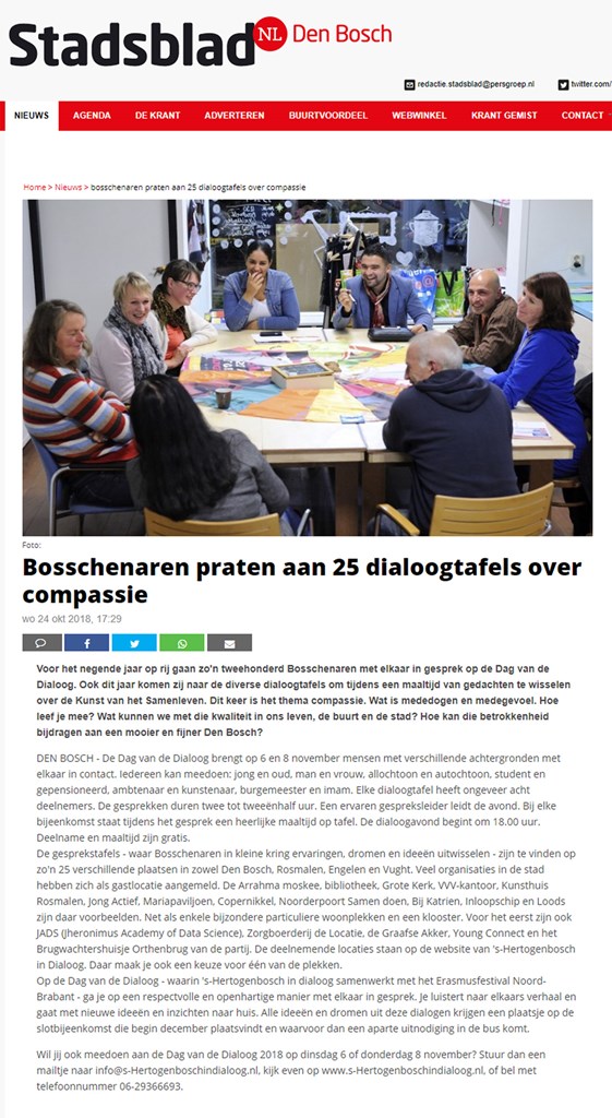 Bosschenaren praten aan 25 dialoogtafels over compassie tijdens de Dag van de Dialoog 2018 in Den Bosch